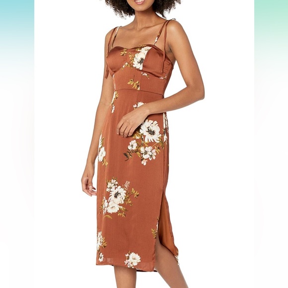 Speechless Brown Floral Satin Midi Dress - Picture 1 of 2